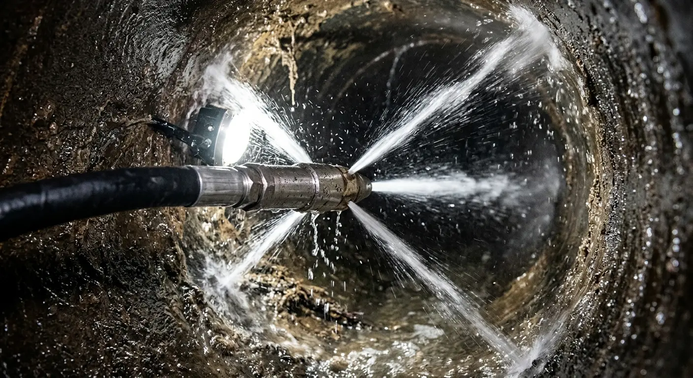 High-pressure hydro jetting nozzle cleaning sewer pipe for Sewer Cleanout in Buffalo Grove